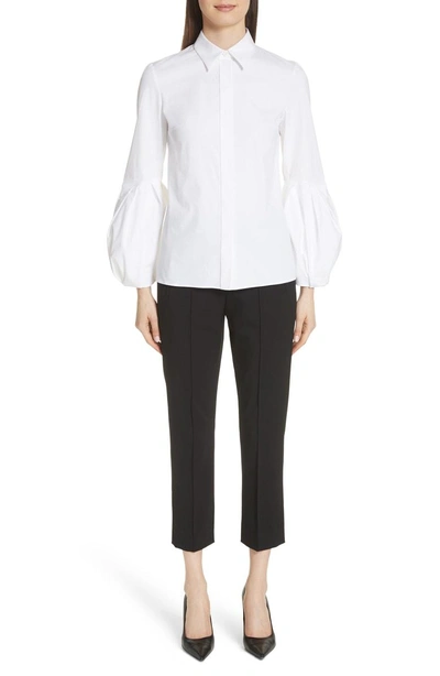 Shop Michael Kors Puff Sleeve Stretch Poplin Shirt In Optic White
