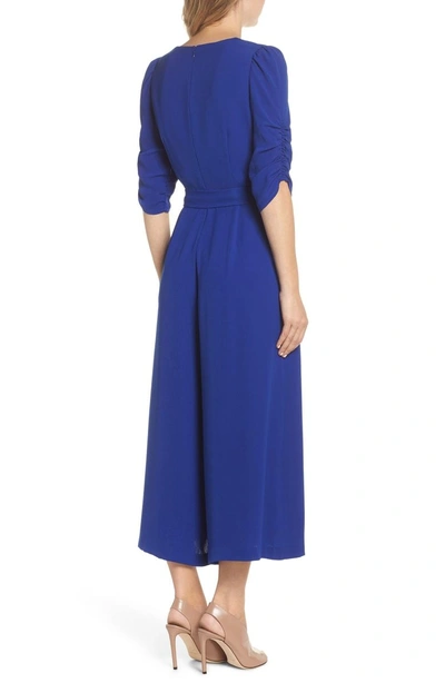 Eliza J Ruched Sleeve Wide Leg Jumpsuit In Cobalt