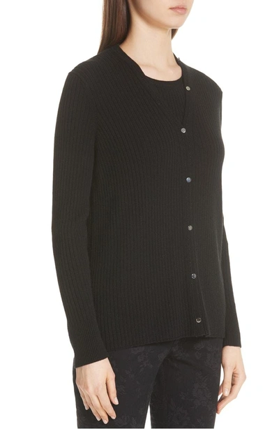 Shop Lafayette 148 Ribbed Cashmere Cardigan In Black