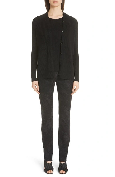 Shop Lafayette 148 Ribbed Cashmere Cardigan In Black