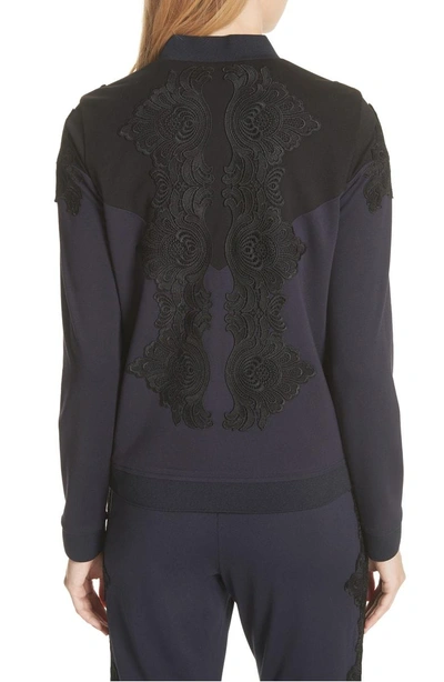 Shop Ted Baker Sadiet Lace Trim Bomber Jacket In Navy