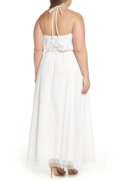 Shop City Chic Lace Trim Swiss Dot Halter Maxi Dress In Ivory