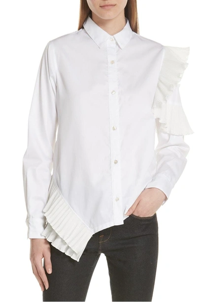 Shop Clu Pleat Trim Shirt In White