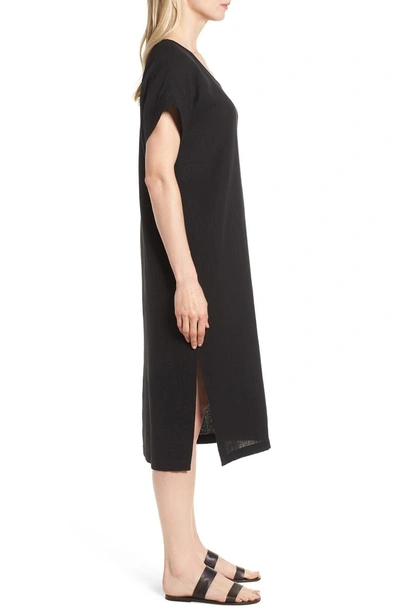 Shop Eileen Fisher V-neck Cotton Midi Dress In Black