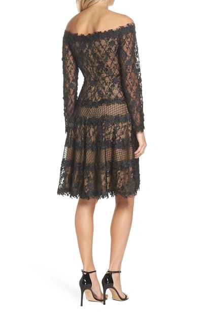 Shop Tadashi Shoji 3d Flower Off The Shoulder Dress In Black/ Nude