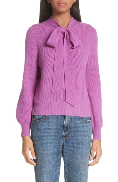 Shop Co Tie Neck Cashmere Sweater In Fuschia