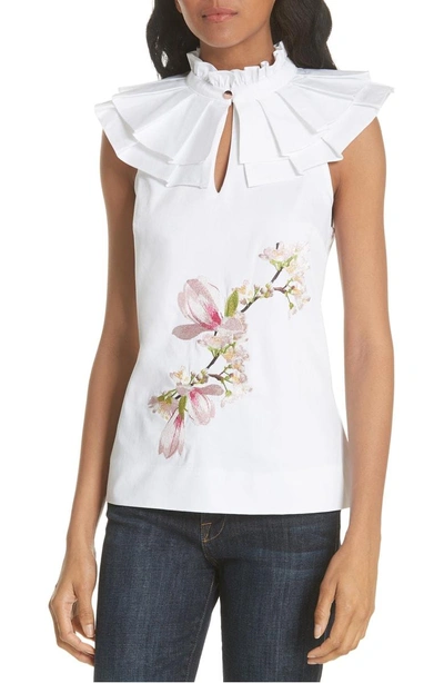 Shop Ted Baker Harmony Ruffle Neck Top In White