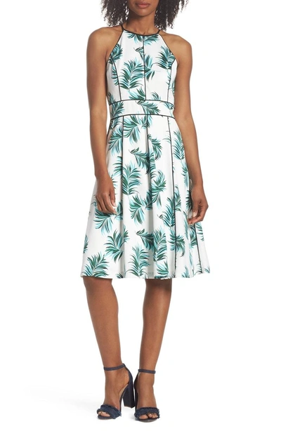 Shop Adelyn Rae Mina Print Fit & Flare Halter Dress In Ivy-white