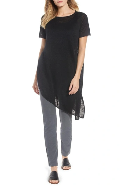 Shop Eileen Fisher Asymmetrical Organic Linen Tunic In Black