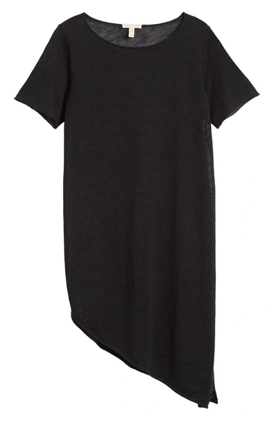 Shop Eileen Fisher Asymmetrical Organic Linen Tunic In Black
