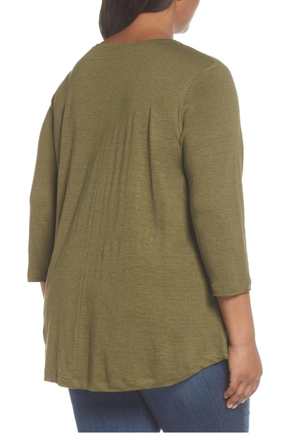 Shop Eileen Fisher V-neck Organic Linen Tee In Olive