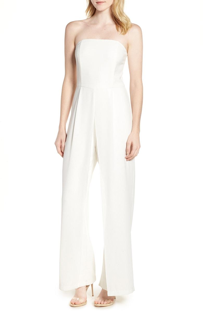 white strapless wide leg jumpsuit