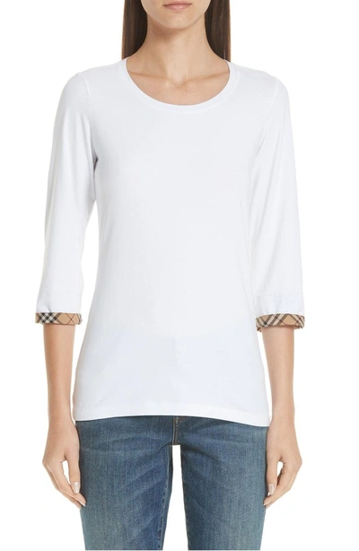 Shop Burberry Lohit Check Cuff Stretch Cotton Tee In White