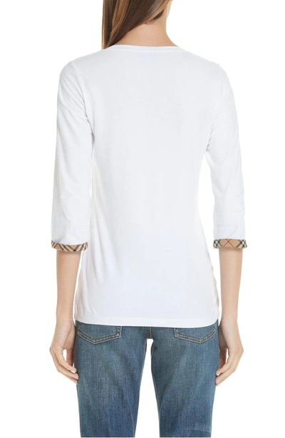 Shop Burberry Lohit Check Cuff Stretch Cotton Tee In White