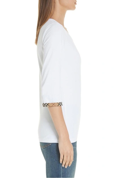 Shop Burberry Lohit Check Cuff Stretch Cotton Tee In White