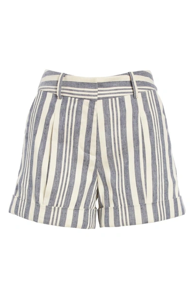 Shop Veronica Beard Carito Stripe Linen & Cotton Shorts In Navy/ Ecru