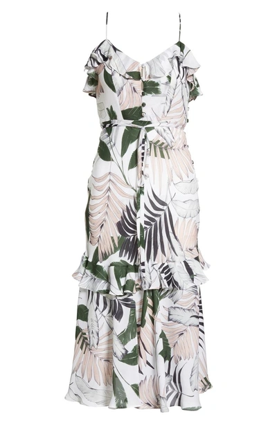 Shop Milly Petal Print Silk Midi Dress In Multi
