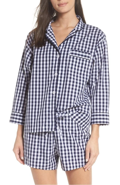 Shop Sleepy Jones Pajama Shorts In Large Gingham Blue