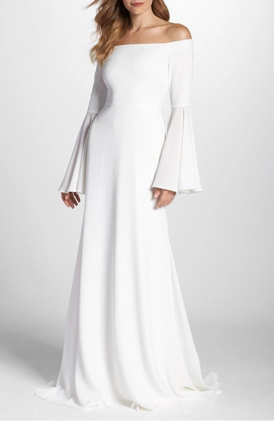 Shop Joanna August Bowie Off The Shoulder Bell Sleeve Gown In White