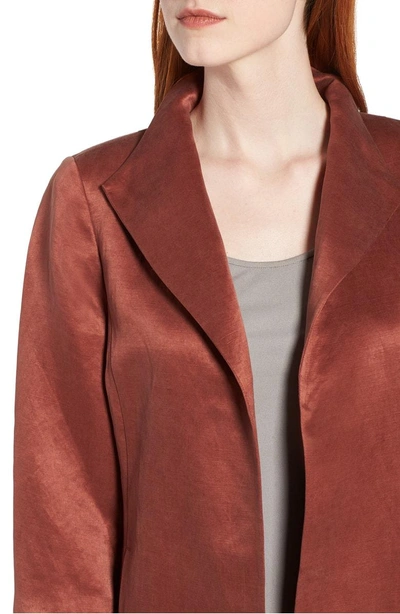 Shop Eileen Fisher High Collar Long Jacket In Russet