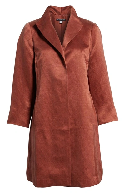 Shop Eileen Fisher High Collar Long Jacket In Russet
