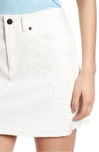 Shop Rebecca Minkoff Eva Embroidered Denim Miniskirt In White