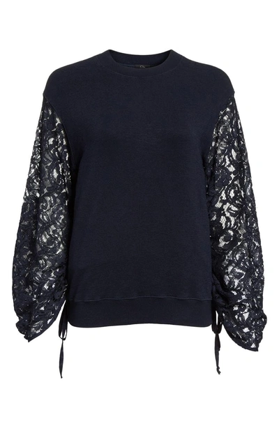 Shop Clu Lace Sleeve Sweatshirt In Navy