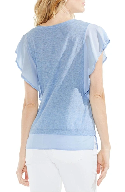 Shop Vince Camuto Ruffle Sleeve Top In Light Chambray Heather
