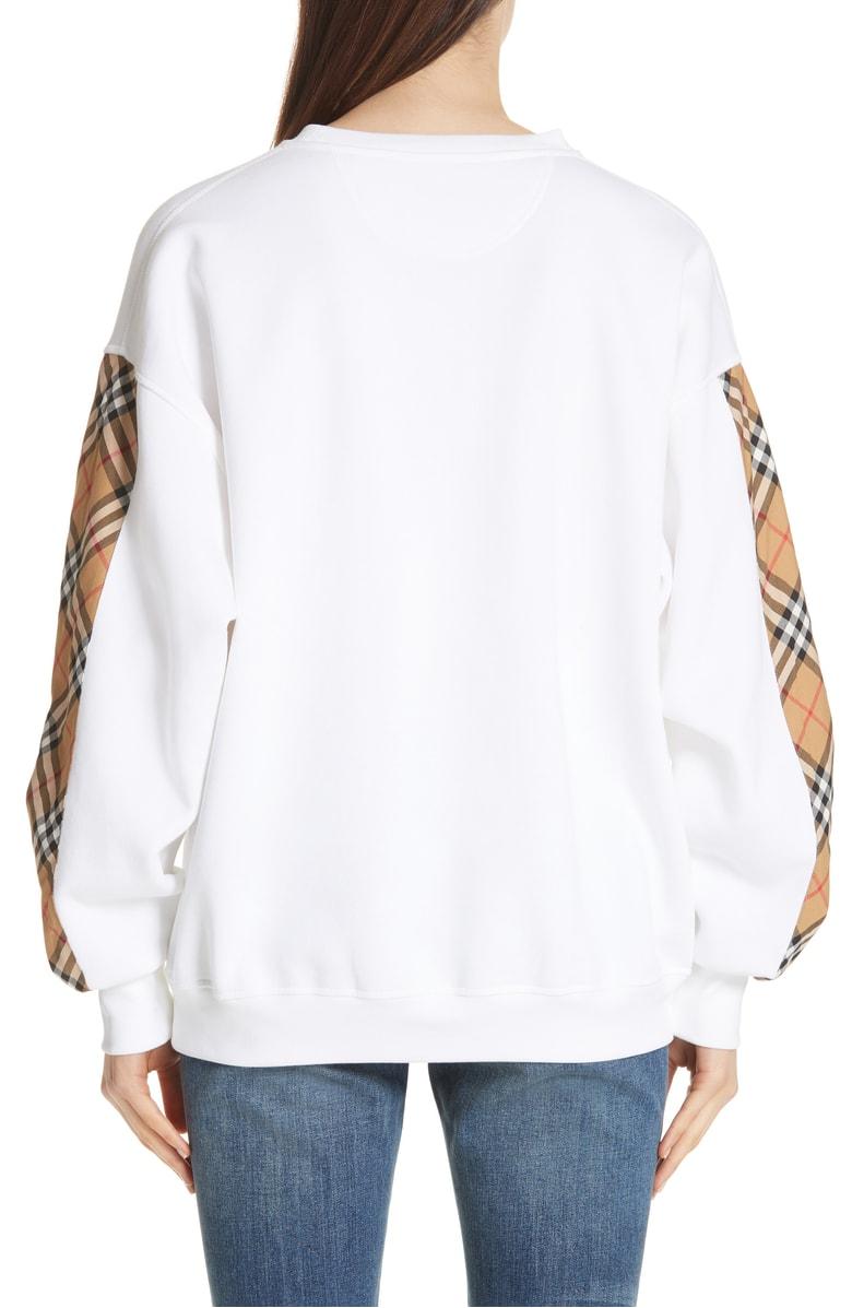 Burberry Vintage Check Detail Cotton Blend Sweatshirt In White | ModeSens