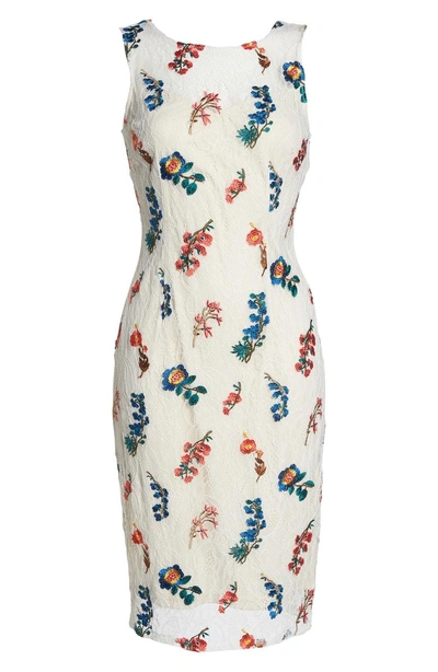 Shop Adrianna Papell Embroidered Chantilly Lace Sheath Dress In Ivory Multi