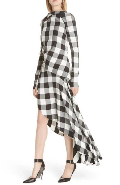 Shop Monse Asymmetrical Gingham Dress In Black/ White