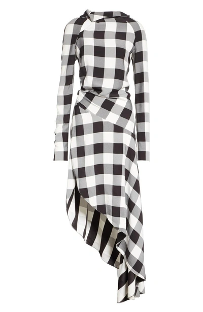 Shop Monse Asymmetrical Gingham Dress In Black/ White