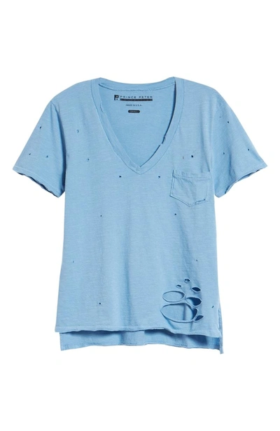 Shop Prince Peter Distressed V-neck Tee In Blue