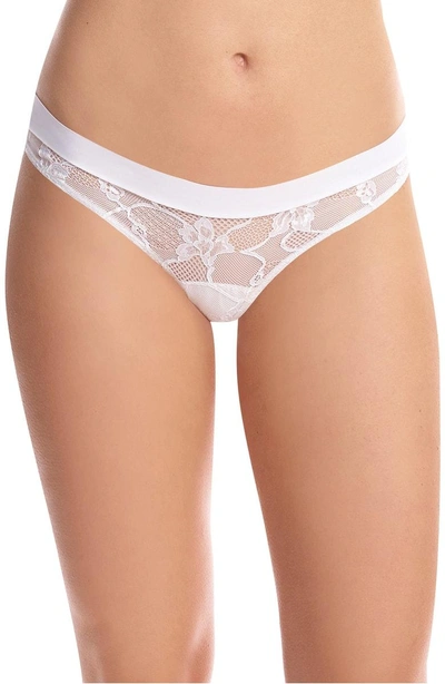 Shop Commando Stripped Lace Thong In White