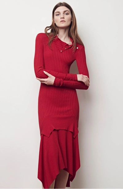 Shop Stella Mccartney Handkerchief Hem Ribbed Wool & Silk Dress In Lover Red
