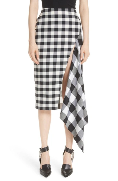Shop Monse Gingham Slash Detail Wool Blend Gingham Skirt In Black/ White