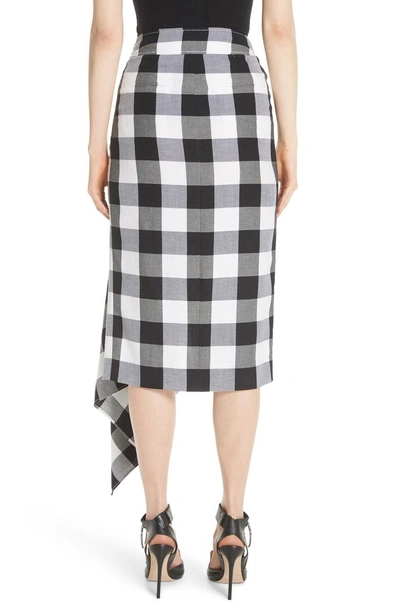 Shop Monse Gingham Slash Detail Wool Blend Gingham Skirt In Black/ White