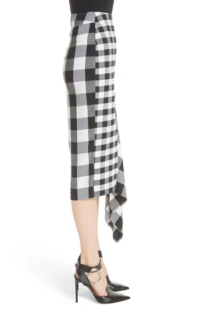 Shop Monse Gingham Slash Detail Wool Blend Gingham Skirt In Black/ White