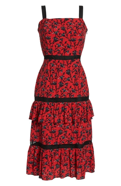 Shop Adelyn Rae Isabel Tiered Ruffle Midi Dress In Red-black