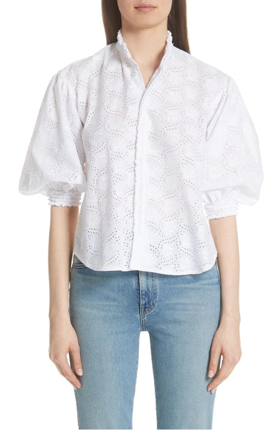 Shop Tricot Comme Des Garcons High Neck Eyelet Blouse In White