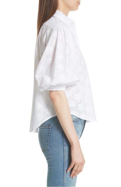 Shop Tricot Comme Des Garcons High Neck Eyelet Blouse In White