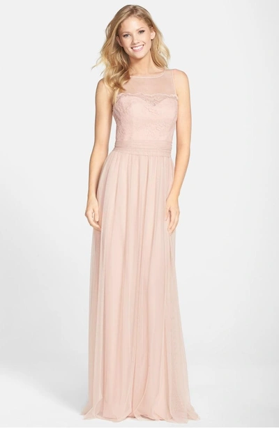 Shop Amsale Lace & Tulle Gown In Blush