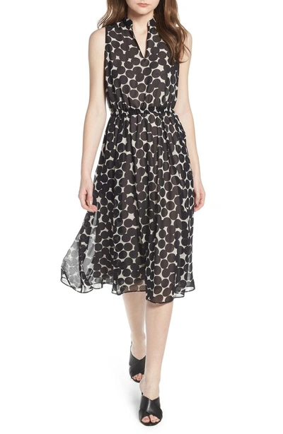 Shop Anne Klein Dot Print Split Neck Dress In Black/ Oyster Shell