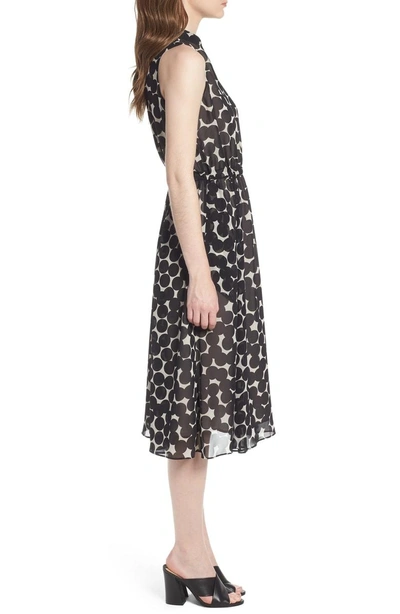 Shop Anne Klein Dot Print Split Neck Dress In Black/ Oyster Shell