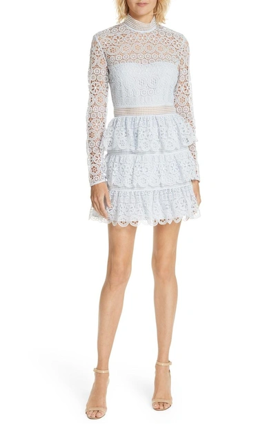 Shop Self-portrait Tiered Scalloped Lace Dress In Slate Blue