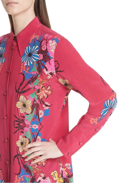 Shop Etro Floral Print Silk Blouse In Pink