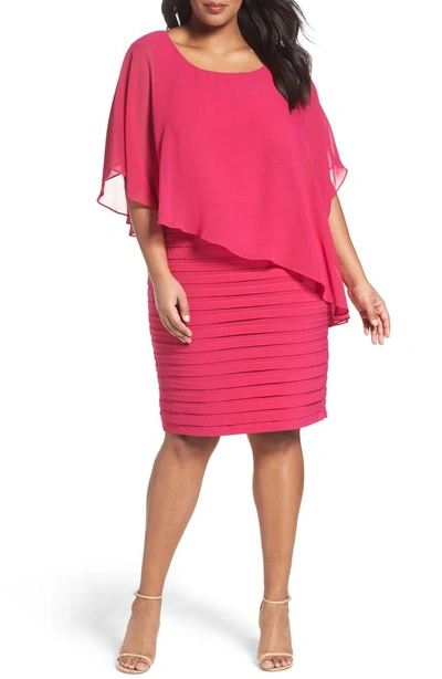 Shop Adrianna Papell Chiffon Overlay Shutter Pleat Sheath Dress In Fuchsia