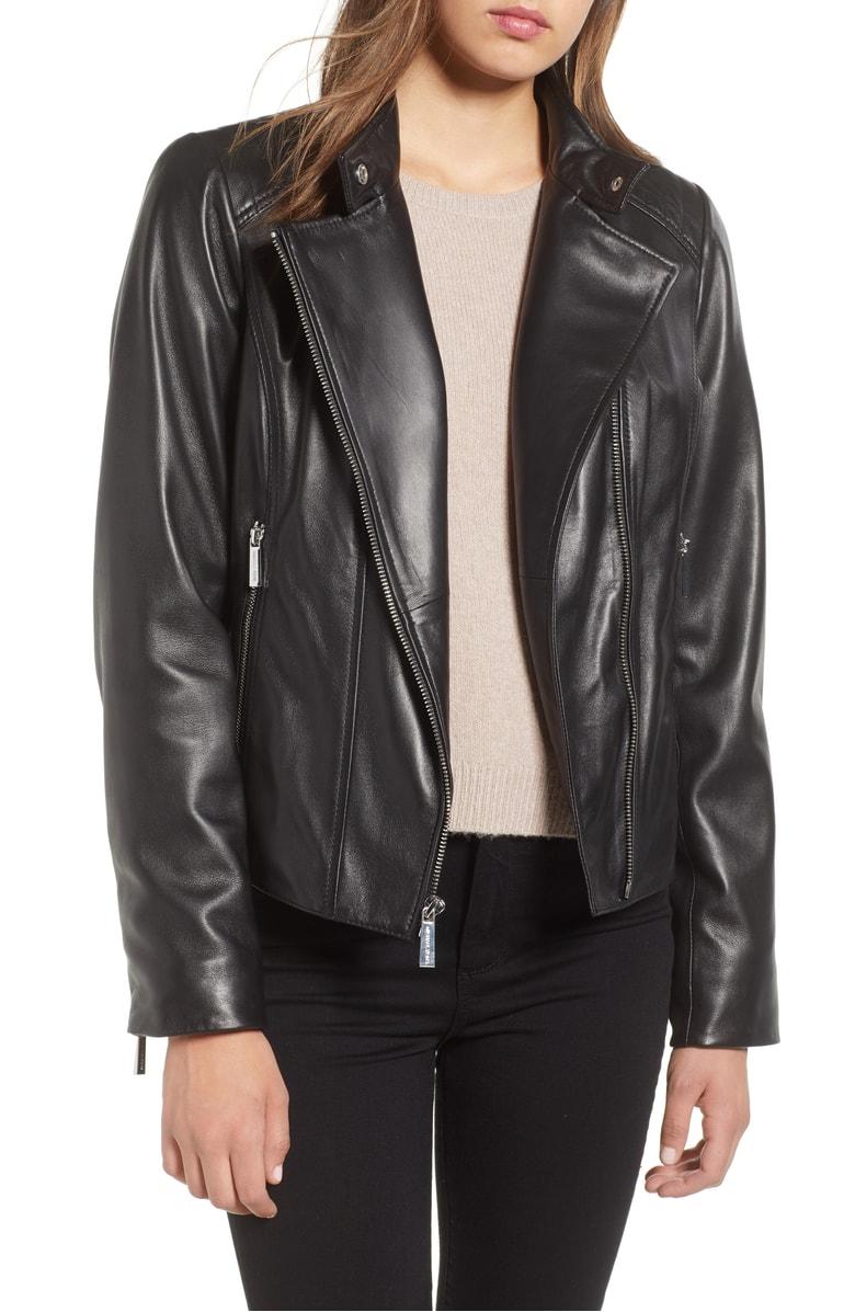 michael michael kors asymmetrical leather moto jacket