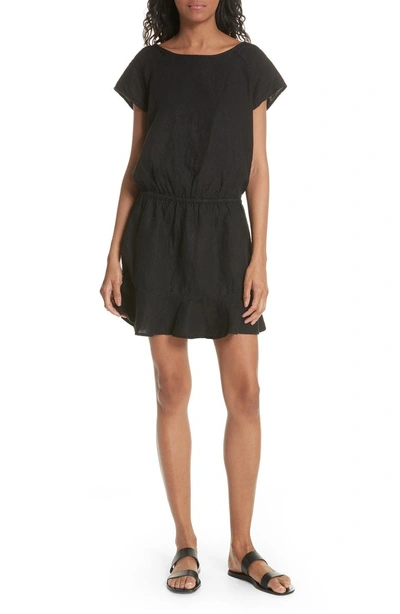 Shop Joie Quora Ruffle Linen Dress In Caviar