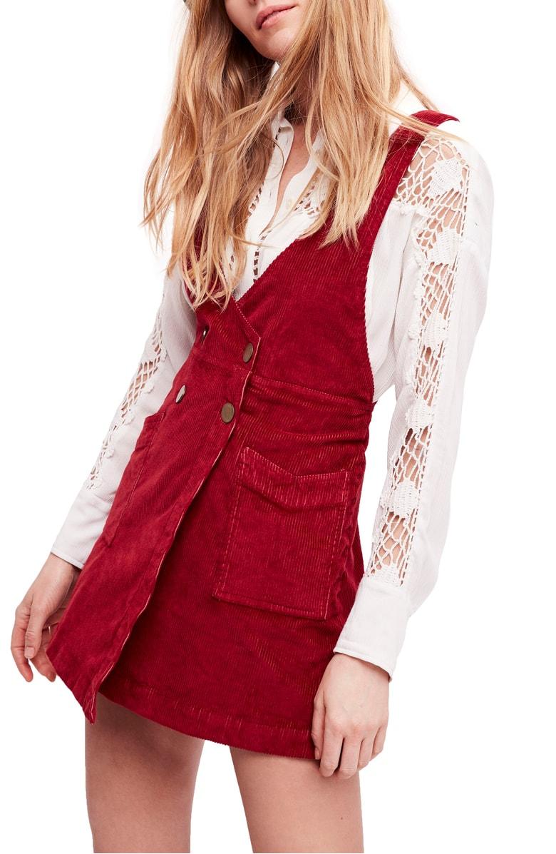 red cord pinafore dress